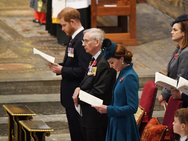 The Duke of Sussex, Duke of Gloucester and Duchess of Cambridge, attend the Anzac Day Service. Jeremy Selwyn/Evening Standard