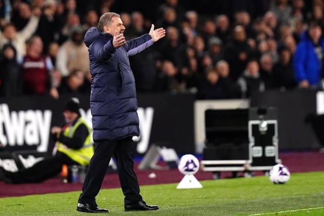 Ange Postecoglou gestures during Tottenham''s draw with West Ham