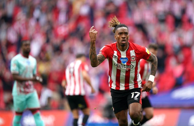 Brentford's Ivan Toney celebrates scoring in the Sky Bet Championship playoff final at Wembley