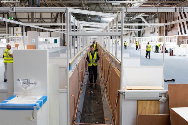 Work continues at the new temporary NHS Nightingale Birmingham Hospital at the NEC in Birmingham