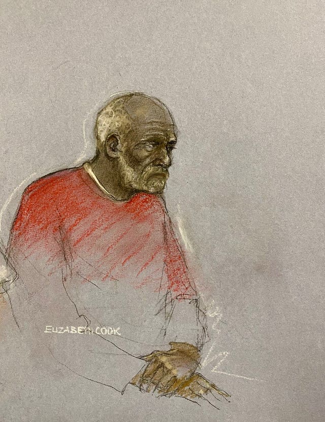 Court artist drawing of Ryland Headley in the dock at Bristol Crown Court