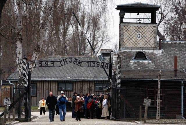 A general view of the gates at Auschwitz I camp, viewed from the inside