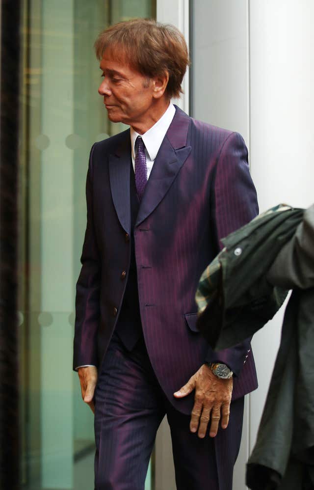 Sir Cliff Richard arrives at the Rolls Building in London (Yui Mok/PA)
