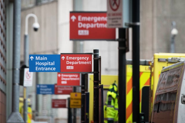 Signs at the accident and emergency department at Whitechapel hospital in London (Stefan Rousseau/PA)