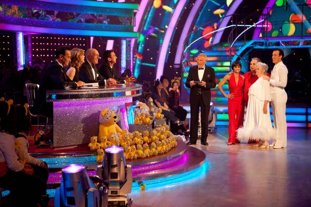 Undated handout photo issued by the BBC of (left- right) Craig Revel Horwood, Darcy Bussell, Len Goodman, Bruno Tonioli, Bruce Forsyth, Flavia Cacace, Russell Grant, Anne Widdecombe and Anton Du Beke in a BBC Children in Need edition of Strictly Come Dancing (Guy Levy/BBC/PA)