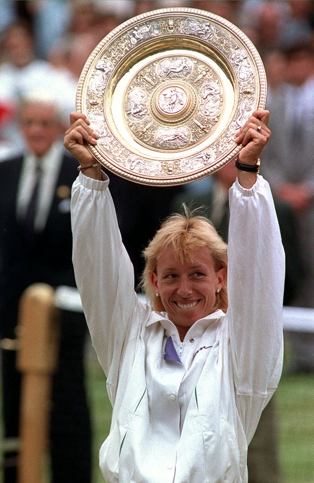Martina Navratilova celebrates winning Wimbledon in 1990 