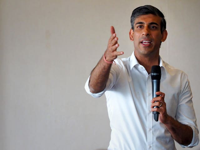 Rishi Sunak speaking to Tory members at Fontwell Park racecourse as part of his campaign to be leader of the Conservative Party and the next prime minister 