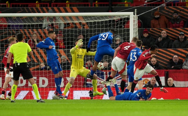 Matthijs de Ligt scores a header for Manchester United