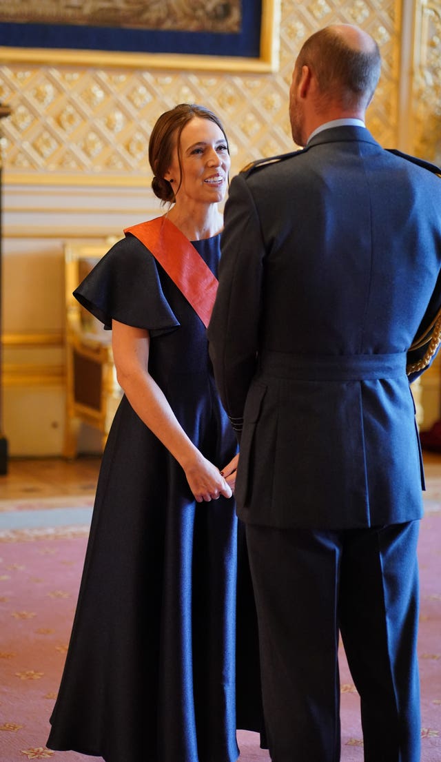 The Right Honourable Dame Jacinda Ardern, is made a Dame Grand Commander of the New Zealand Order of Merit by the Prince of Wales at Windsor Castle