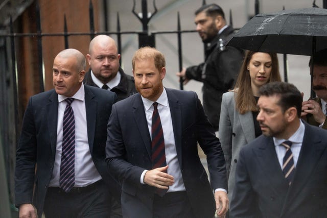 The Duke of Sussex arrives at the Royal Courts of Justice, central London, for day three of the trial over allegations of unlawful information gathering brought against Associated Newspapers Limited by seven people 