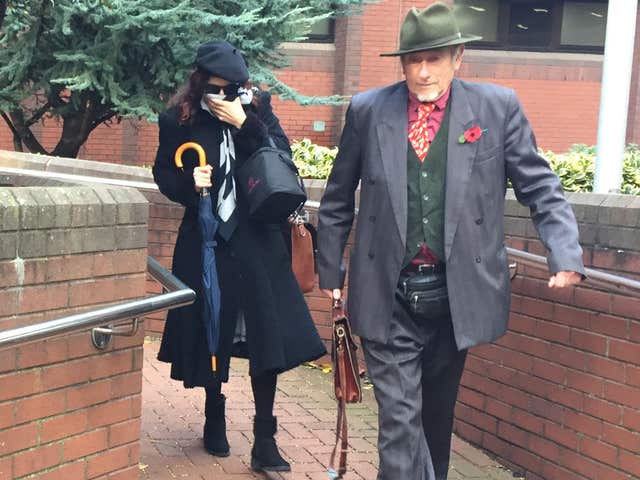 Convicted neo-Nazi terrorist Claudia Patatas, 38, leaving Birmingham Crown Court with supporter Michael Woodbridge