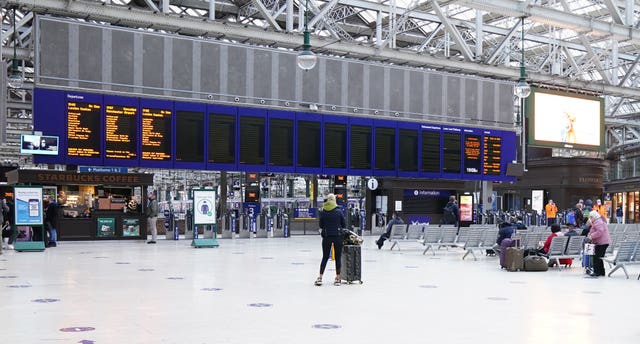 An almost empty departure board at Glasgow Central Station