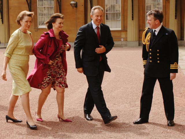 The then-PM Tony Blair, accompanied by wife Cherie greeted by the late Queen’s Lady in Waiting, Lady Hussey, and equerry Heber Ackland as he arrived to tender his resignation 