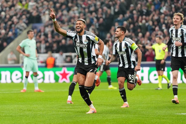 Newcastle midfielder Joelinton celebrates