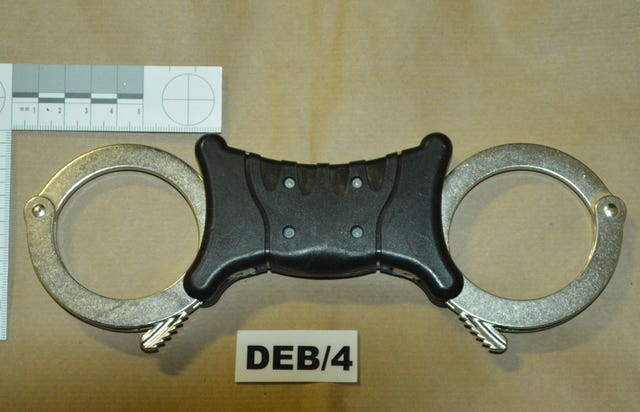 Handcuffs which were recovered from Wayne Couzens’ work locker in west London (Metropolitan Police/PA)