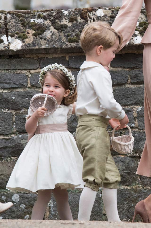 Princess Charlotte and Prince George, seen acting as a bridesmaid and a pageboy at the Duchess of Cambridge’s sister, Pippa Matthews, wedding last year (Arthur Edwards/Sun/PA)