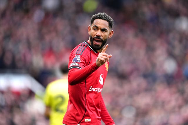 Manchester United’s Matheus Cunha celebrates scoring
