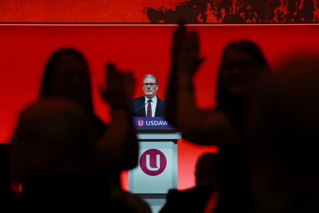 Prime Minister Sir Keir Starmer delivers a speech to the Usdaw conference in north-west England 