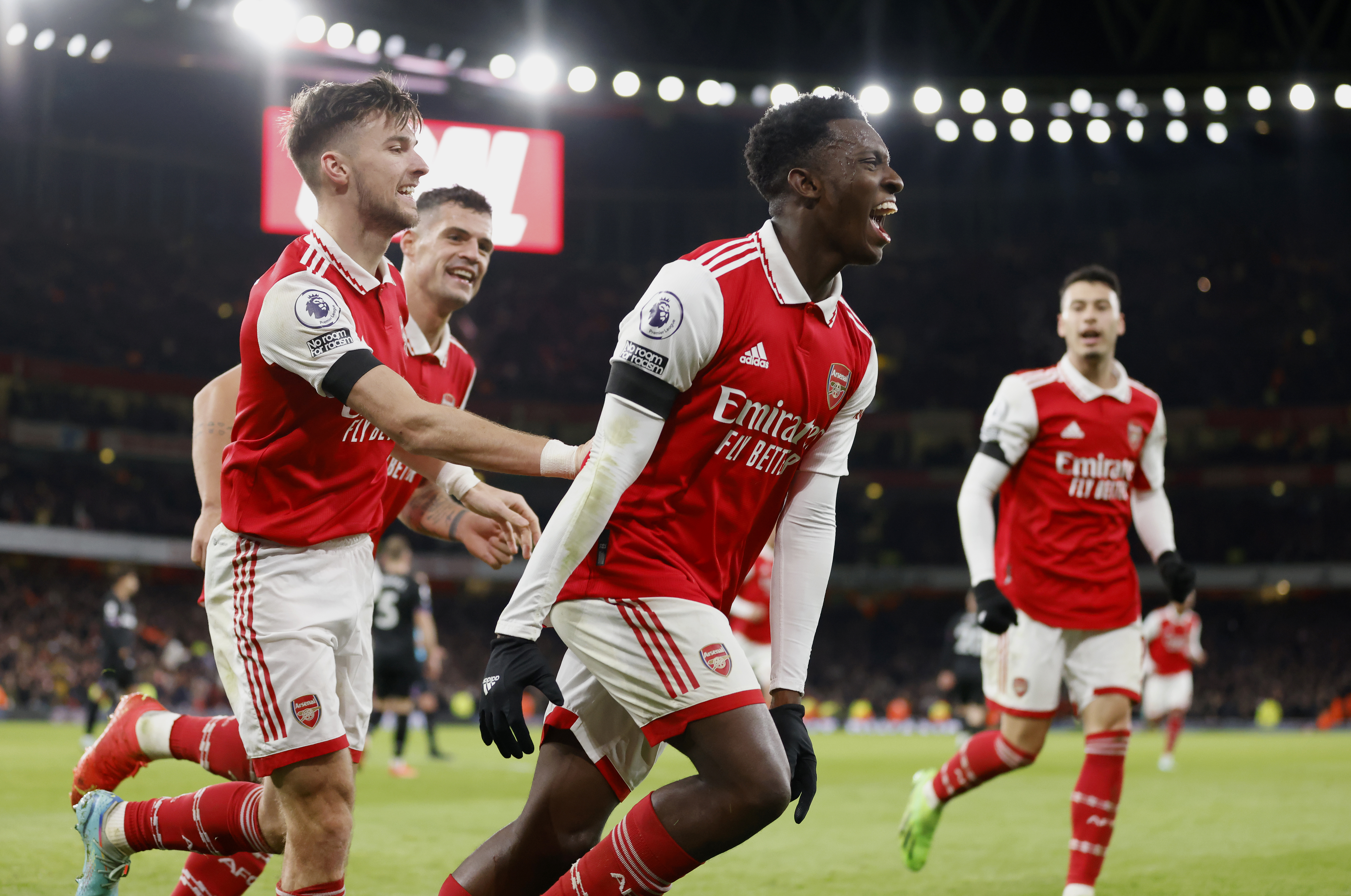 Eddie Nketiah scored Arsenal’s third in his first start for the Gunners this season (Steven Paston/PA)