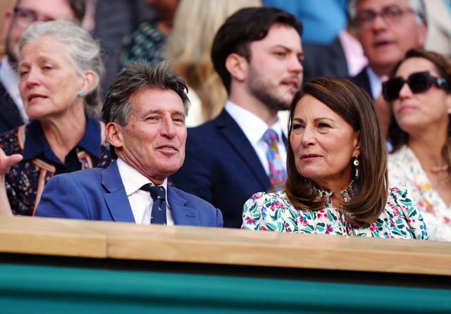 Carole Middleton sitting next to Lord Coe in the royal box