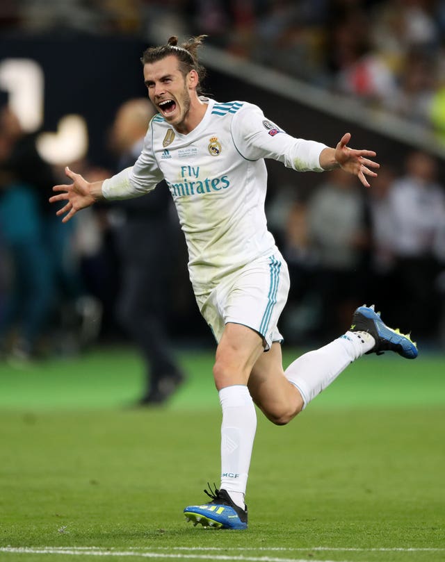 Gareth Bale celebrates scoring for Real Madrid against Liverpool in the 2018 Champions League final