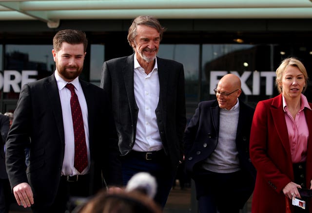 Sir Jim Ratcliffe (second left) and Sir Dave Brailsford (second right) at Old Trafford