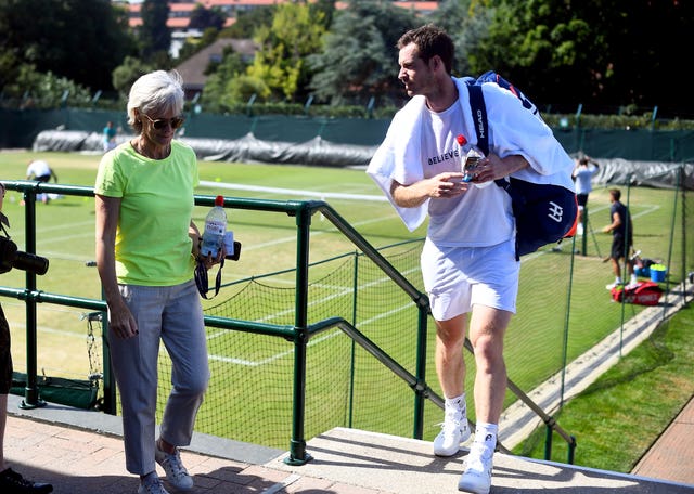 Judy Murray, left, with son Andy at Wimbledon