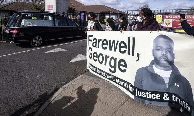 The coffin of George Nkencho arriving at the Sacred Heart of Jesus Church in Dublin