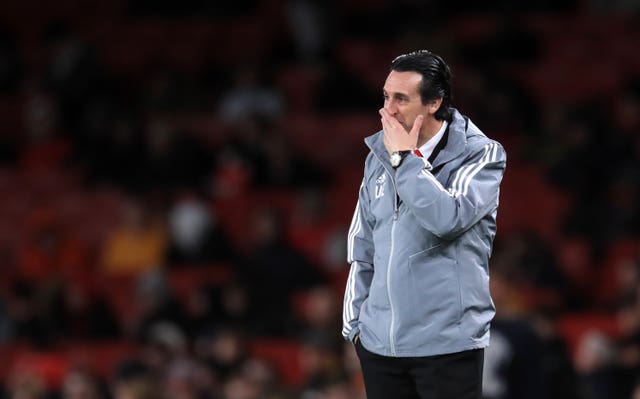 Arsenal manager Unai Emery on the touchline on Thursday 