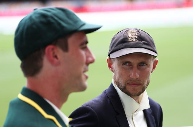 Root will be pitting his wits against new Australia captain Pat Cummins (left).