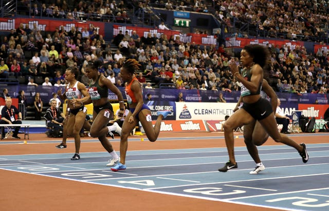 Jamaica’s Elaine Thompson (right) took victory in the women's 60 metres 