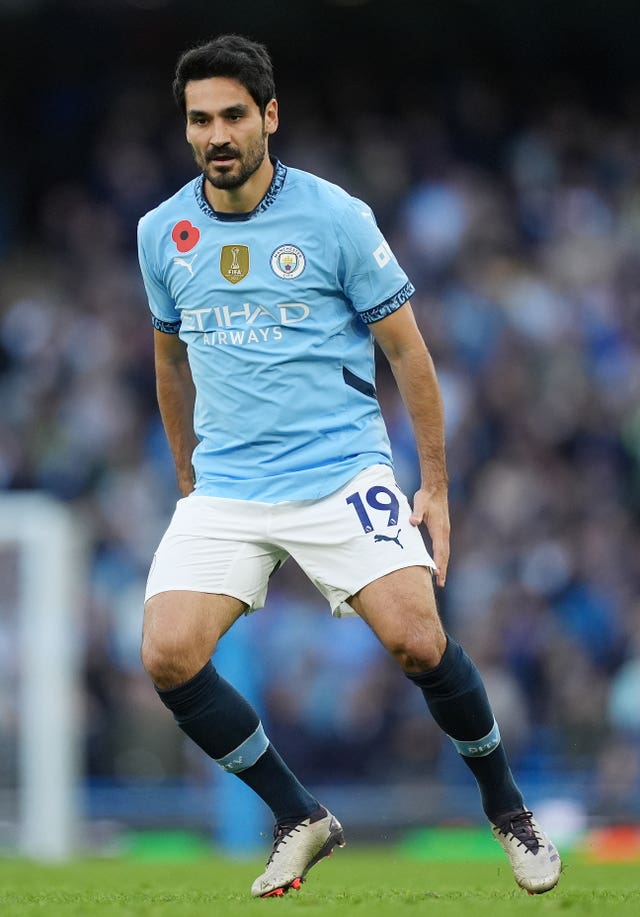 Manchester City’s Ilkay Gundogan during the Premier League match against Tottenham at the Etihad Stadium