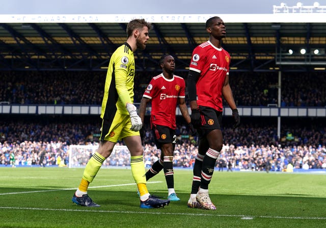 David de Gea, left, bemoaned Manchester United's performance at Goodison Park (Martin Rickett/PA)