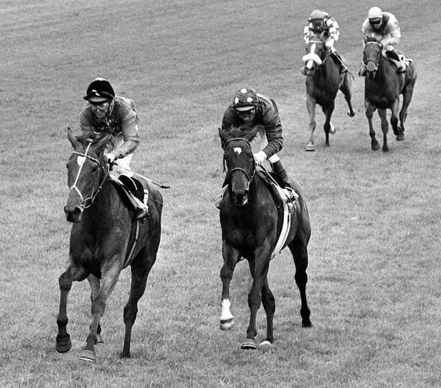 Dunfermline and Willie Carson (left) beat Freeze the Secret in the 1977 Oaks