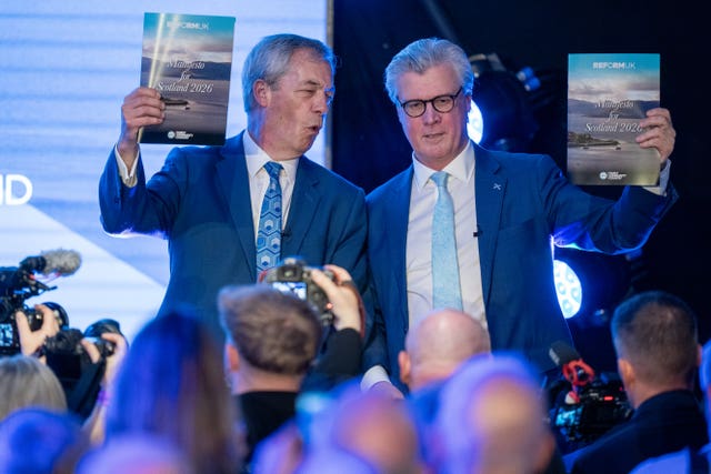 Reform UK leader Nigel Farage and Reform UK Scottish leader Malcolm Offord (right) at the Reform UK Scotland manifesto launch