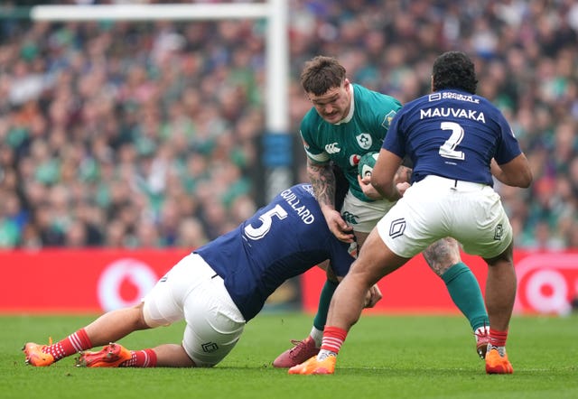 Ireland prop Andrew Porter, with ball, was criticised by France head coach Fabien Galthie