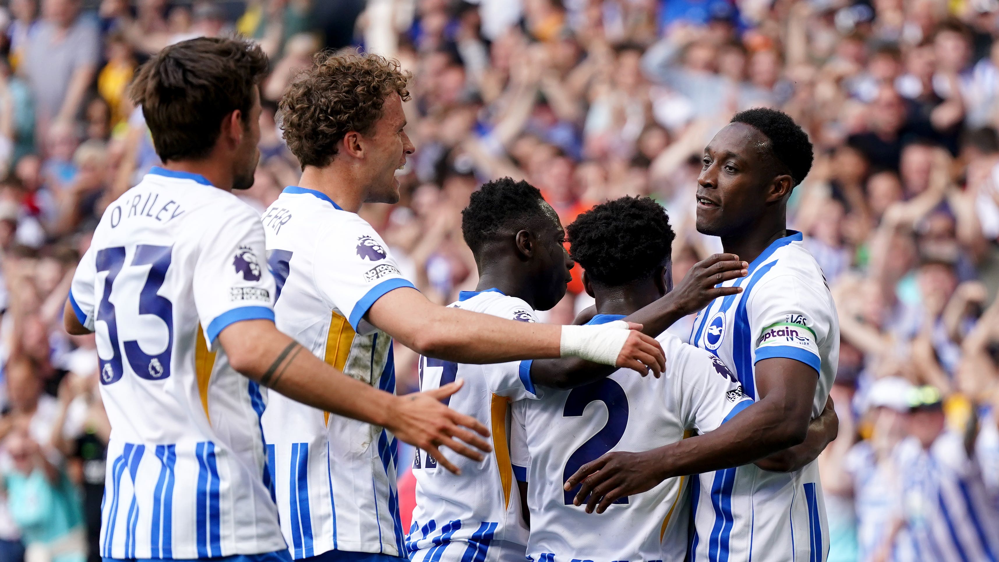 Danny Welbeck, right, helped secure a vital three points for Brighton (Jacob King/PA)