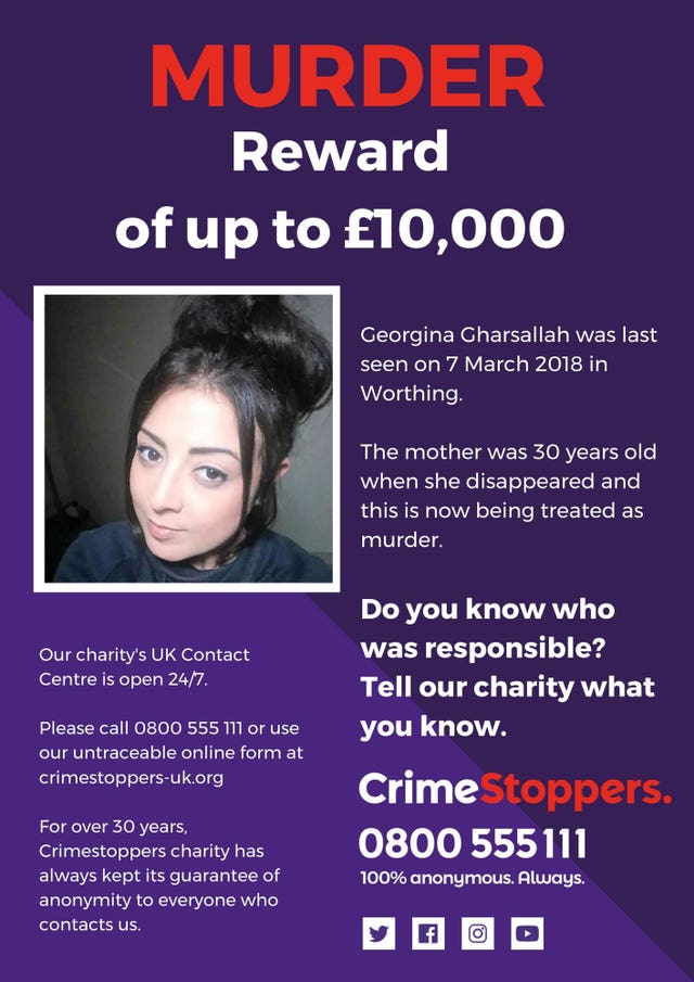 A reward poster for Georgina Gharsallah