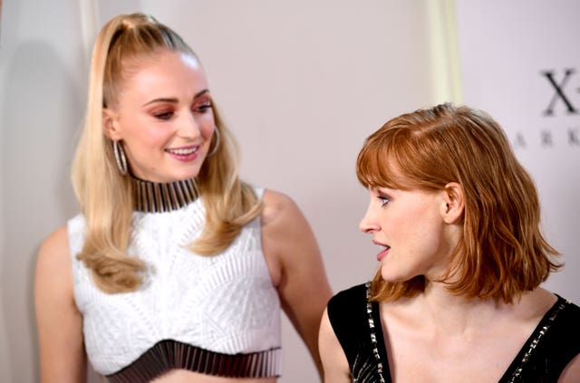 Sophie Turner (left) and Jessica Chastain at the X-Men: Dark Phoenix Photocall – London