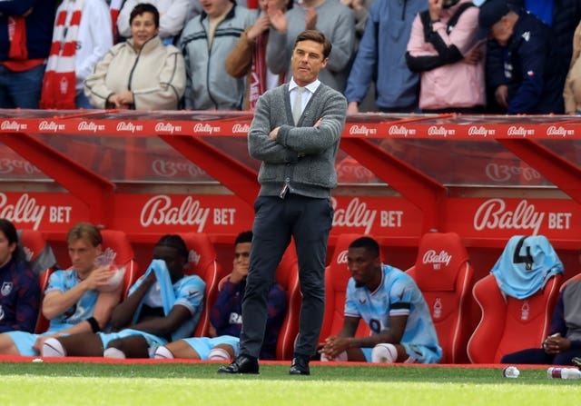 Burnley boss Scott Parker watches his side go down 4-1 to Nottingham Forest.