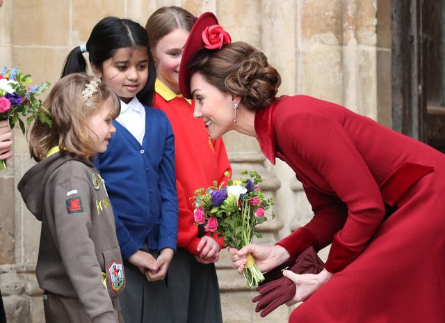 The Duchess of Cambridge speaks to children