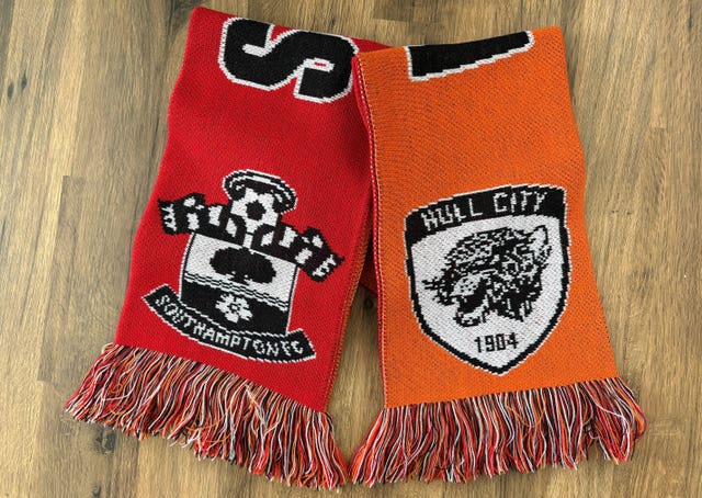 A general view of a Southampton and Hull City scarf. 