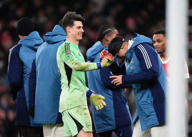 Arsenal goalkeeper Kepa Arrizabalaga celebrates his side's shoot-out victory over Crystal Palace