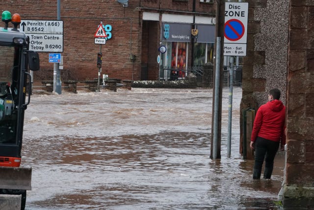 Flooded streets in Appleby-in-Westmorland, Cumbria 