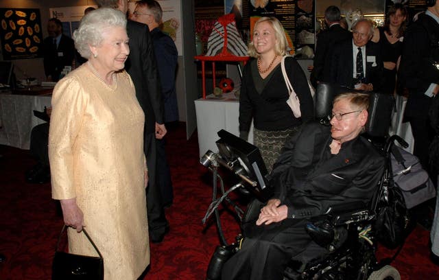 The Queen with Professor Stephen Hawking at a Buckingham Palace reception for representatives of the British scientific community (Steve Parsons/PA)