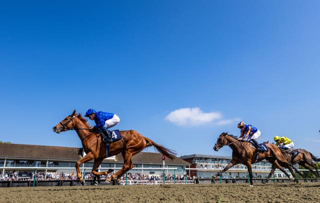 Eternal Hope ridden by jockey William Buick winning the Fitzdares Oaks Trial Fillies’ Stakes 