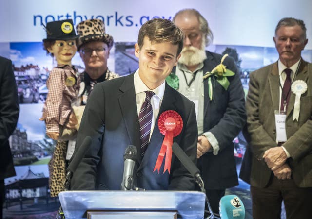 Labour's Keir Mather delivering his victory speech after overturning a majority of more than 20,000 votes in the Selby and Ainsty by-election