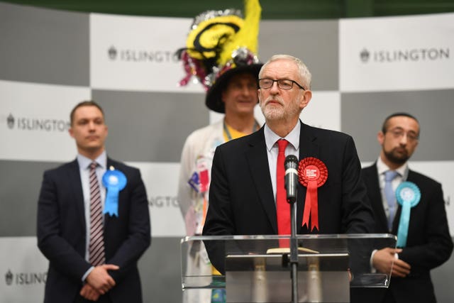 Jeremy Corbyn speaking after the declaration of the result in his Islington North constituency