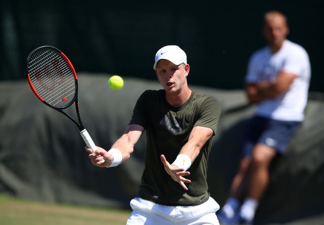Kyle Edmund practising at Wimbledon ahead of his clash with Alex Bolt
