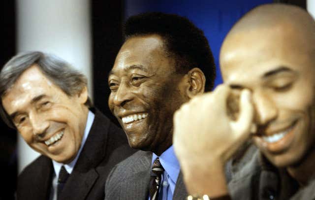 England goalkeeper Gordon Banks (left), Brazil's Pele (centre) and France and Arsenal striker Thierry Henry